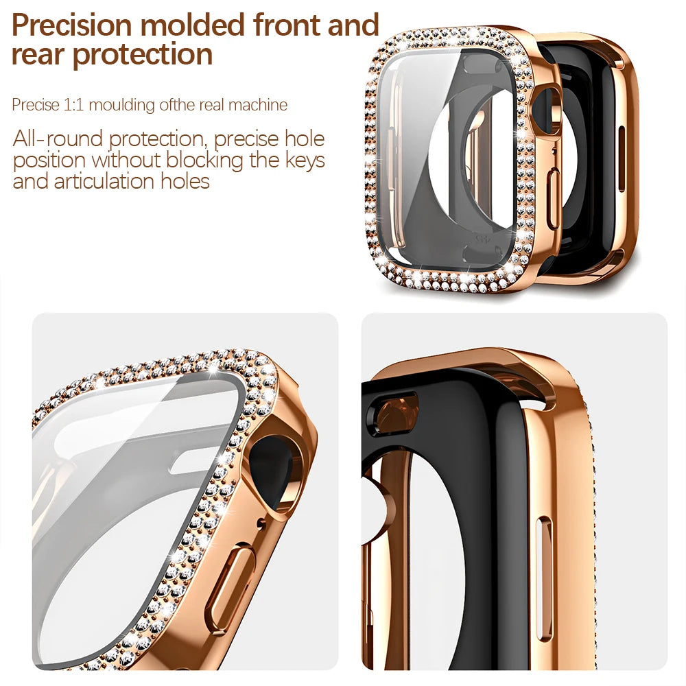 Diamanten Hoesje + Schermbeschermer voor Apple Watch – 40/41/42/44/45/46/49mm | Series 5-11, SE & Ultra