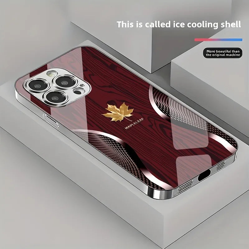 Gouden Esdoornblad & Houtnerf Hoesje voor iPhone – Gehard Glas – afbeelding 6