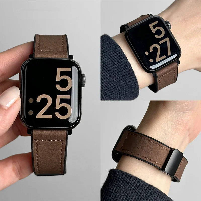 Leer + Siliconenn Bandje voor Apple Watch – afbeelding 1