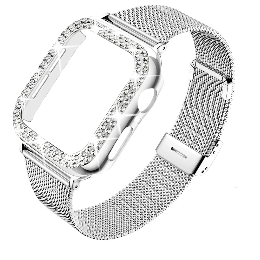 Hoesje met diamantlook + Metalen bandje voor Apple Watch – afbeelding 5
