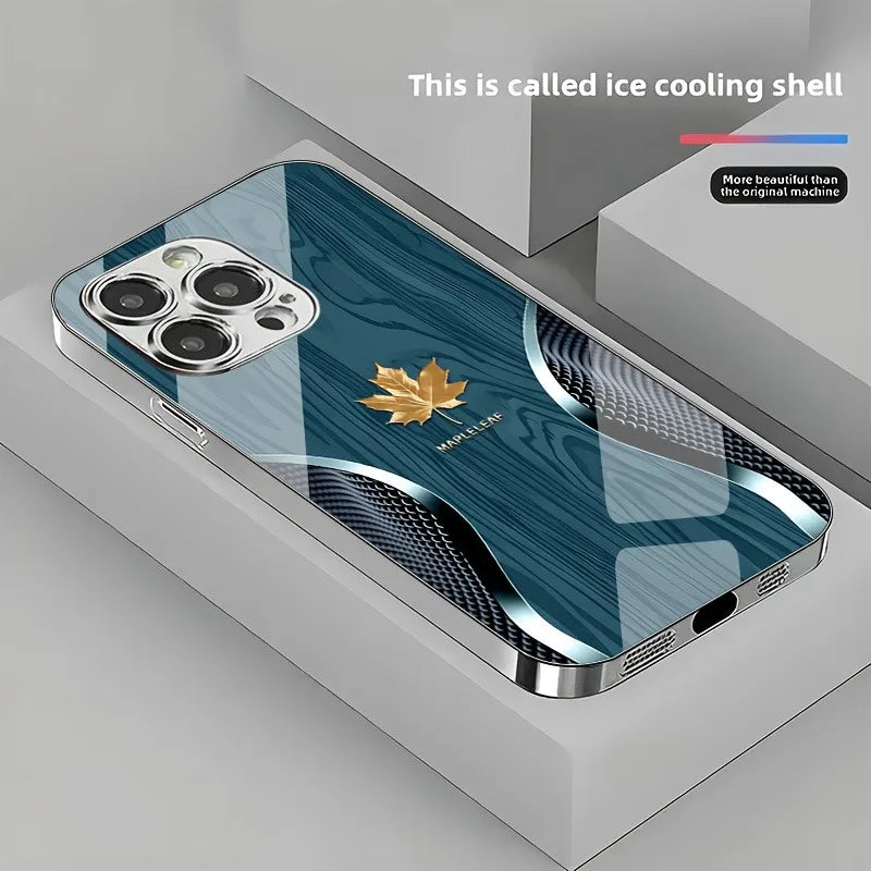 Gouden Esdoornblad & Houtnerf Hoesje voor iPhone – Gehard Glas – afbeelding 5