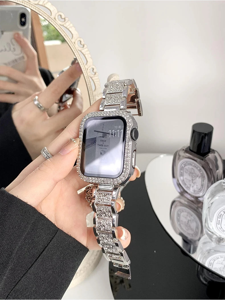 Hoesje met diamantlook + Metalen bandje voor Apple Watch – afbeelding 2