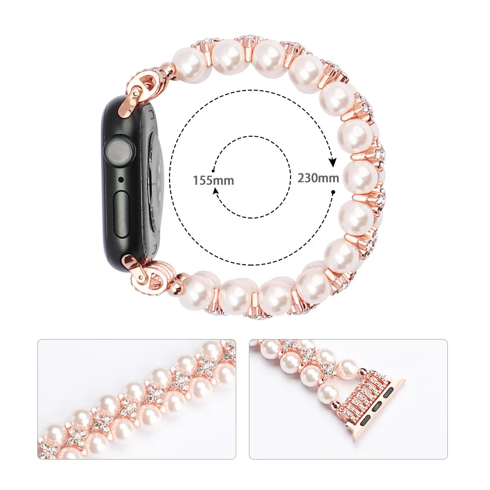 Parel & Diamant Damesband voor Apple Watch – 38/41/42/44/45/46/49mm | Series 4-10 & Ultra
