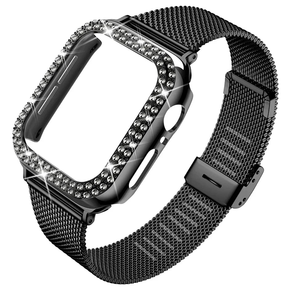 Hoesje met diamantlook + Metalen bandje voor Apple Watch – afbeelding 2