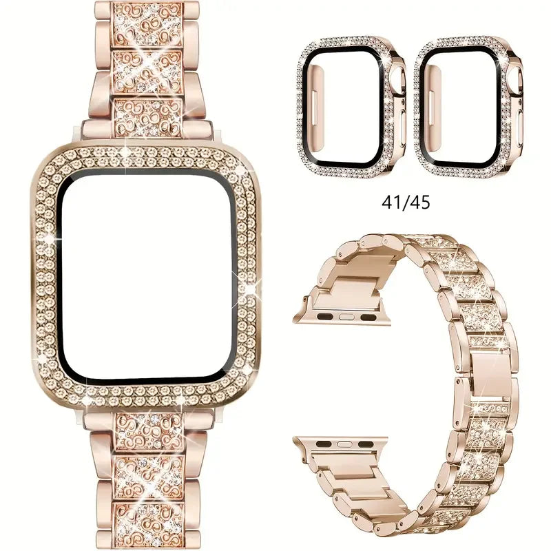 Hoesje met diamantlook + Metalen bandje voor Apple Watch – afbeelding 1