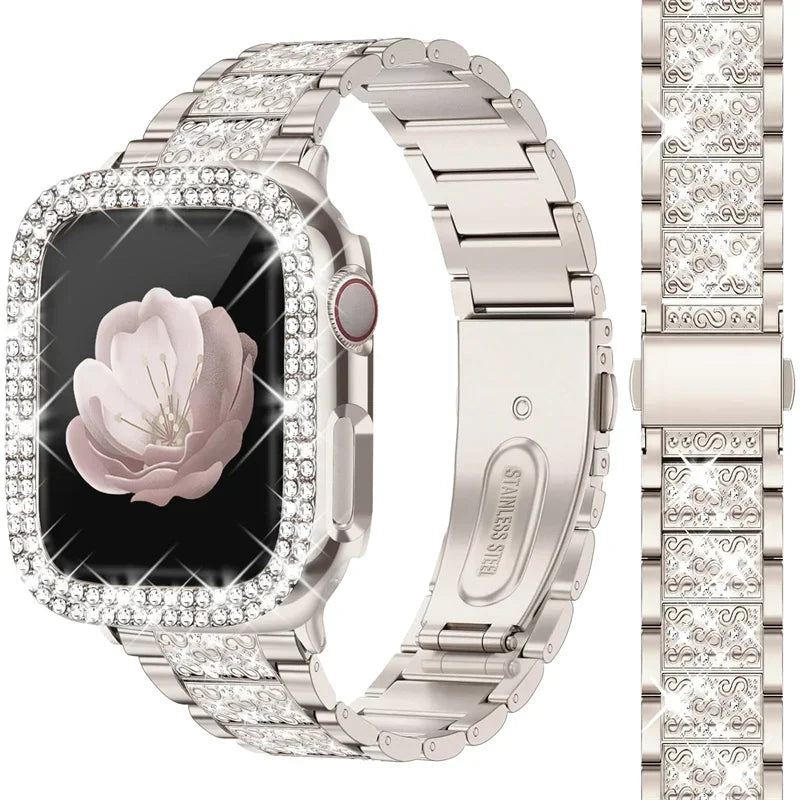 Hoesje met diamantlook + Metalen bandje voor Apple Watch – afbeelding 9