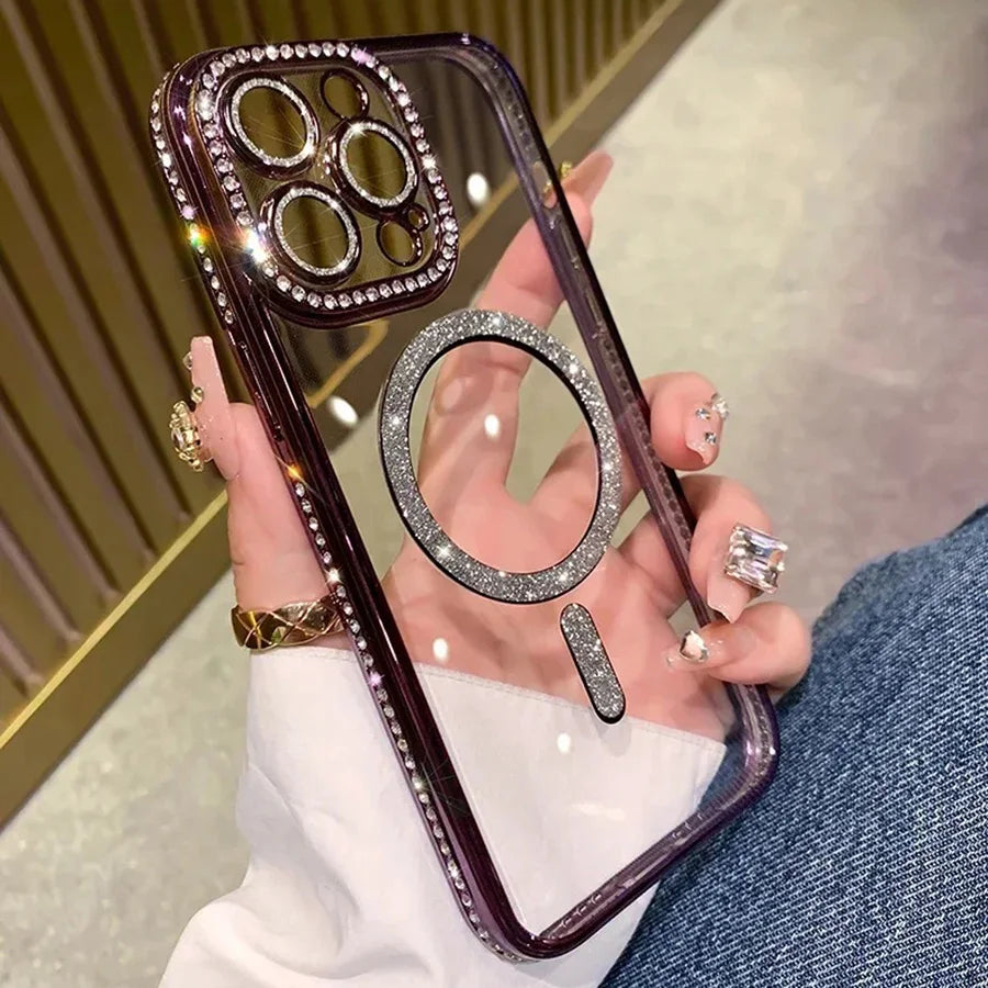 Transparant Glitter Diamant Hoesje voor iPhone – Magnetisch Opladen – afbeelding 4