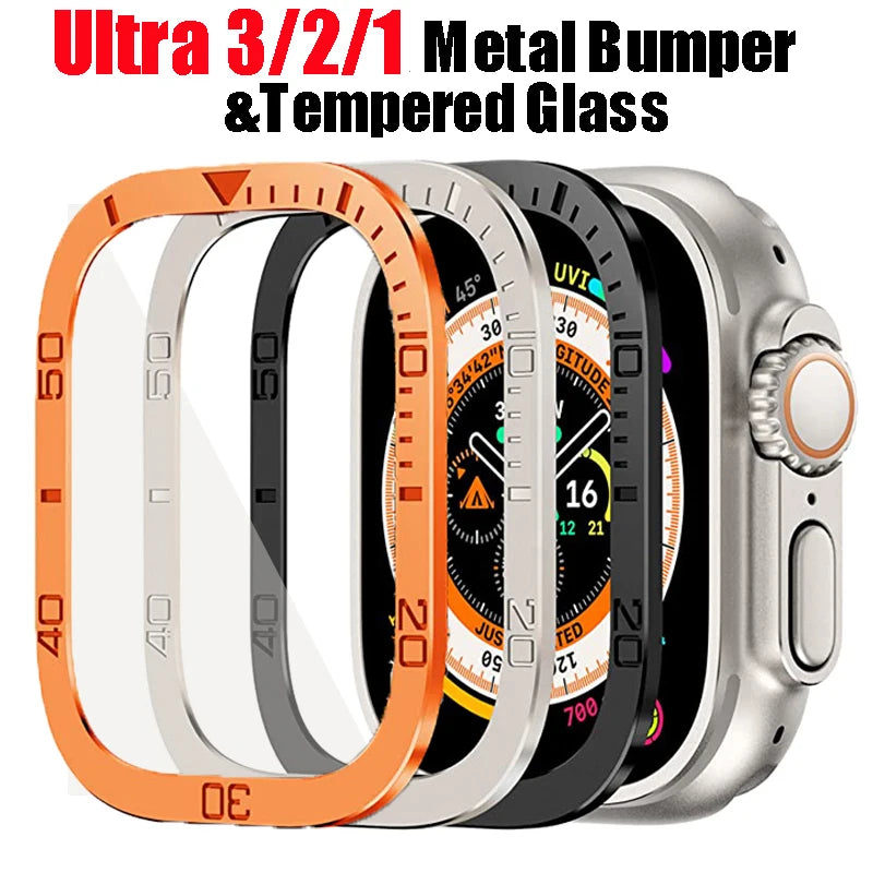 Metalen Beschermrand + Gehard Glas voor Apple Watch Ultra – 49mm | Ultra 1/2/3