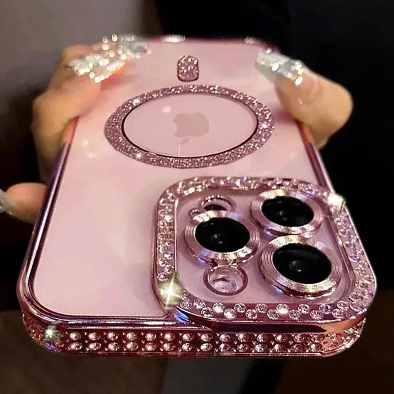 Transparant Glitter Diamant Hoesje voor iPhone – Magnetisch Opladen – afbeelding 12