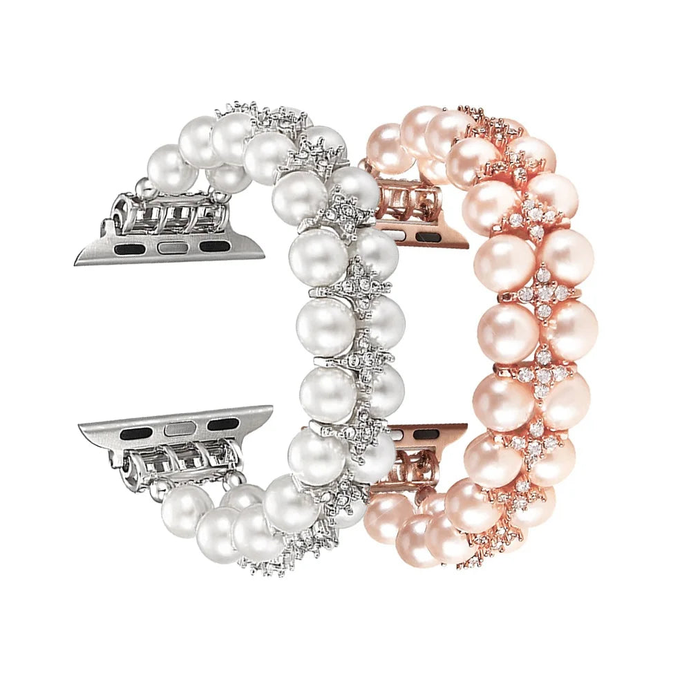 Parel & Diamant Damesband voor Apple Watch – 38/41/42/44/45/46/49mm | Series 4-10 & Ultra