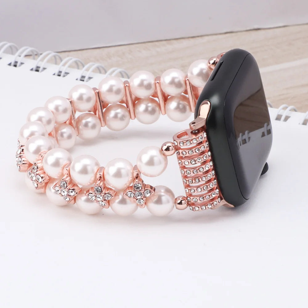Parel & Diamant Damesband voor Apple Watch – 38/41/42/44/45/46/49mm | Series 4-10 & Ultra