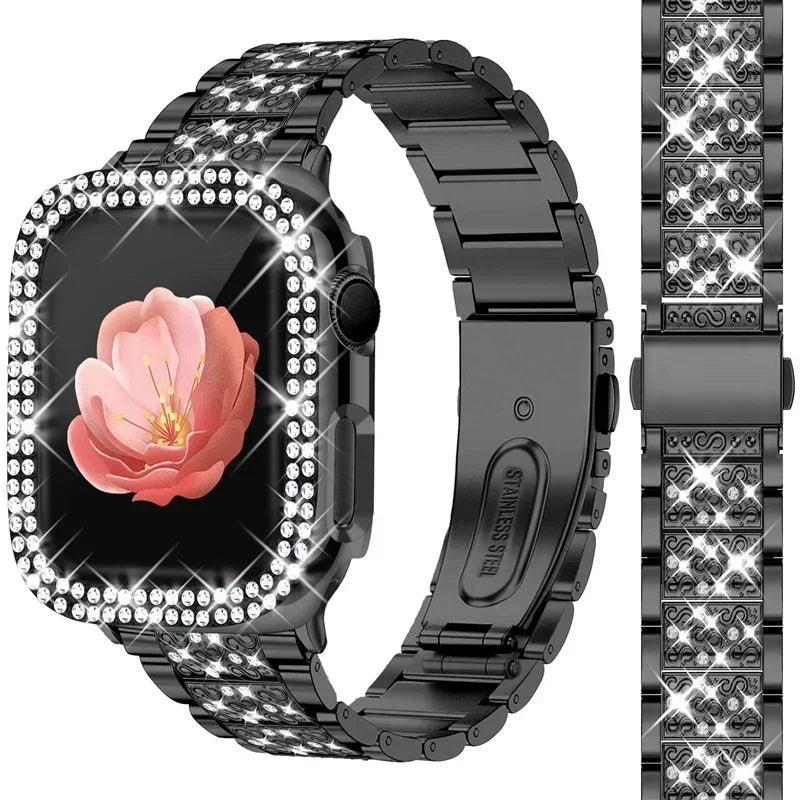 Hoesje met diamantlook + Metalen bandje voor Apple Watch – afbeelding 6
