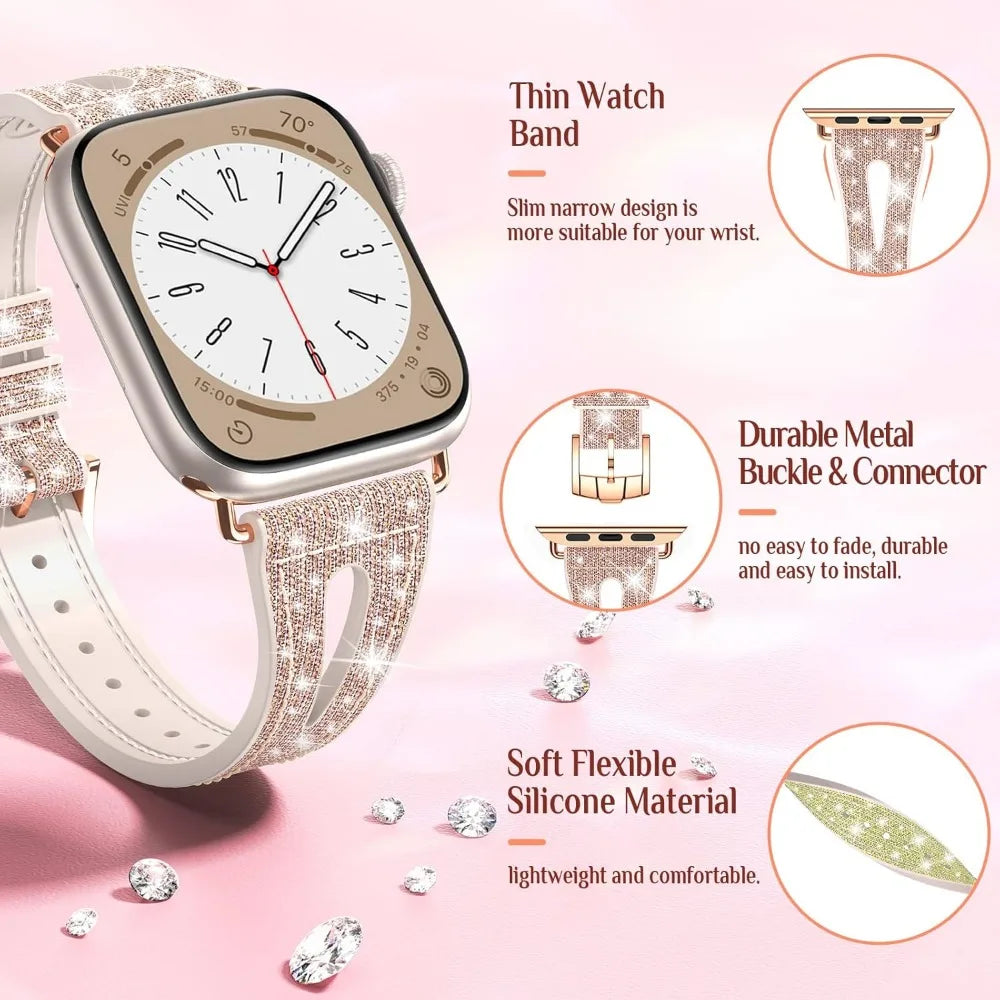 Glitter Siliconen Bandje voor Apple Watch – 40/41/42/44/45/46mm | Series 4-11 & SE