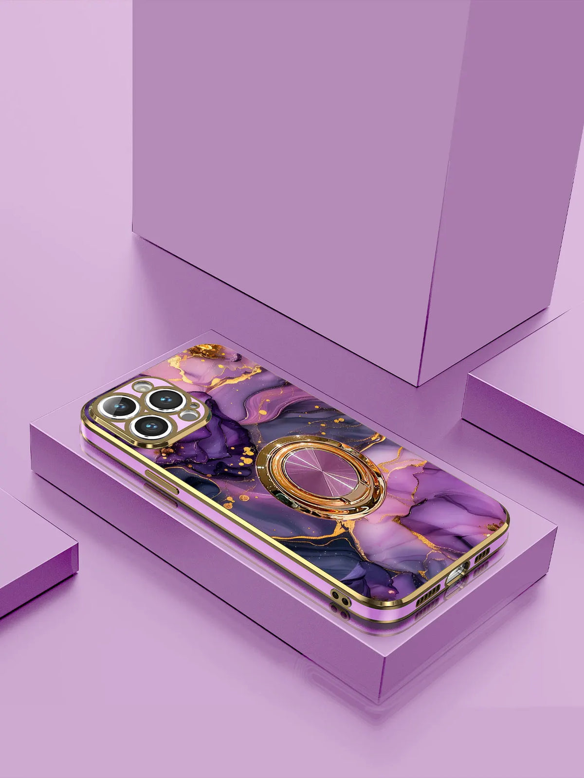 Marmeren Patroon Ringhouder Telefoonhoes voor iPhone – afbeelding 8