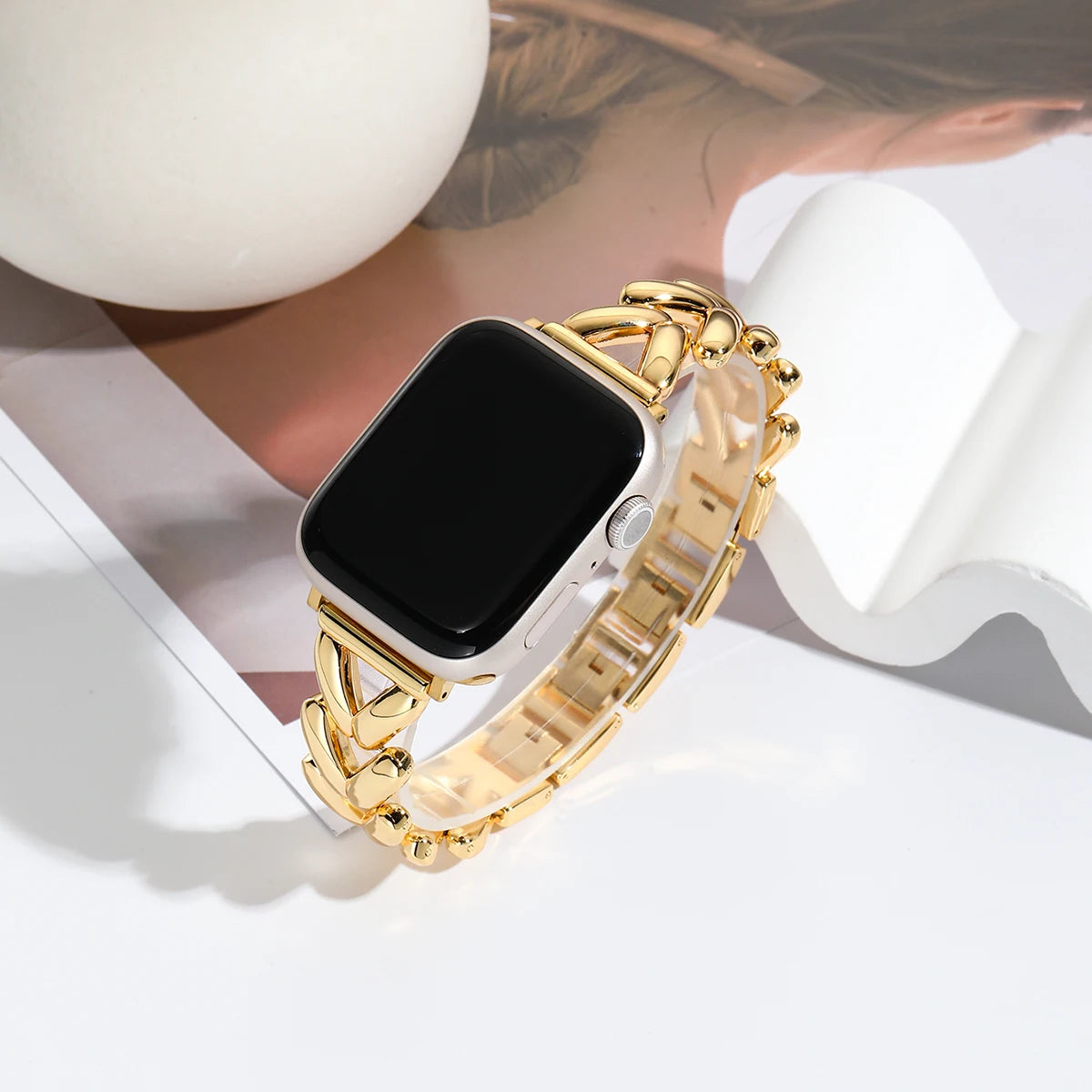 Luxe Goudkleurige Damesarmband voor Apple Watch – 40/41/42/44/49mm | Series 5-9 & Ultra