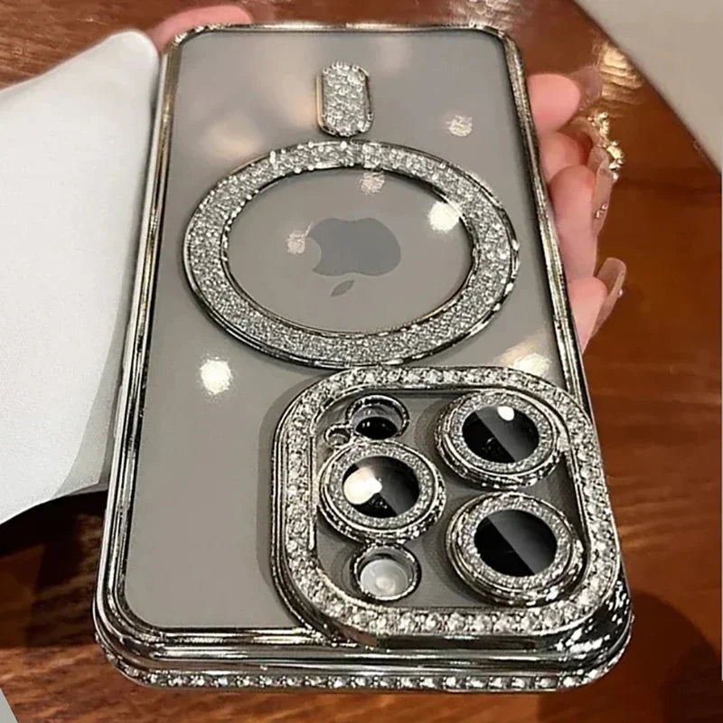Transparant Glitter Diamant Hoesje voor iPhone – Magnetisch Opladen – afbeelding 7