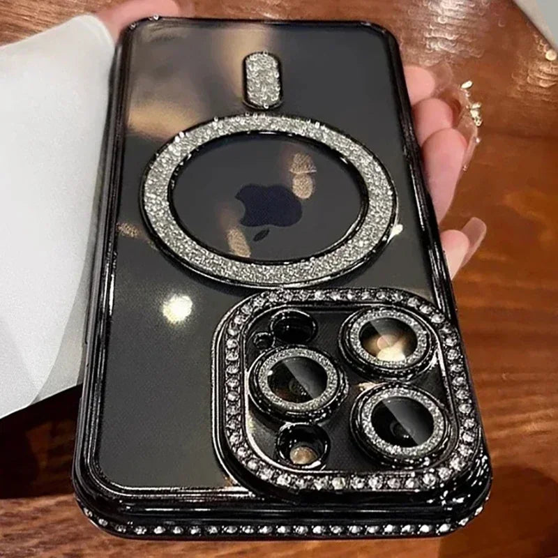 Transparant Glitter Diamant Hoesje voor iPhone – Magnetisch Opladen – afbeelding 8