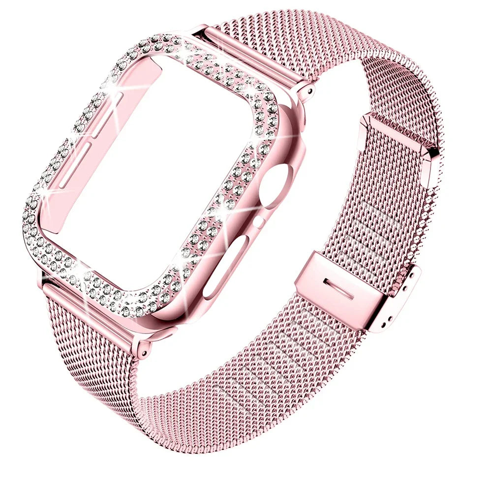 Hoesje met diamantlook + Metalen bandje voor Apple Watch – afbeelding 4