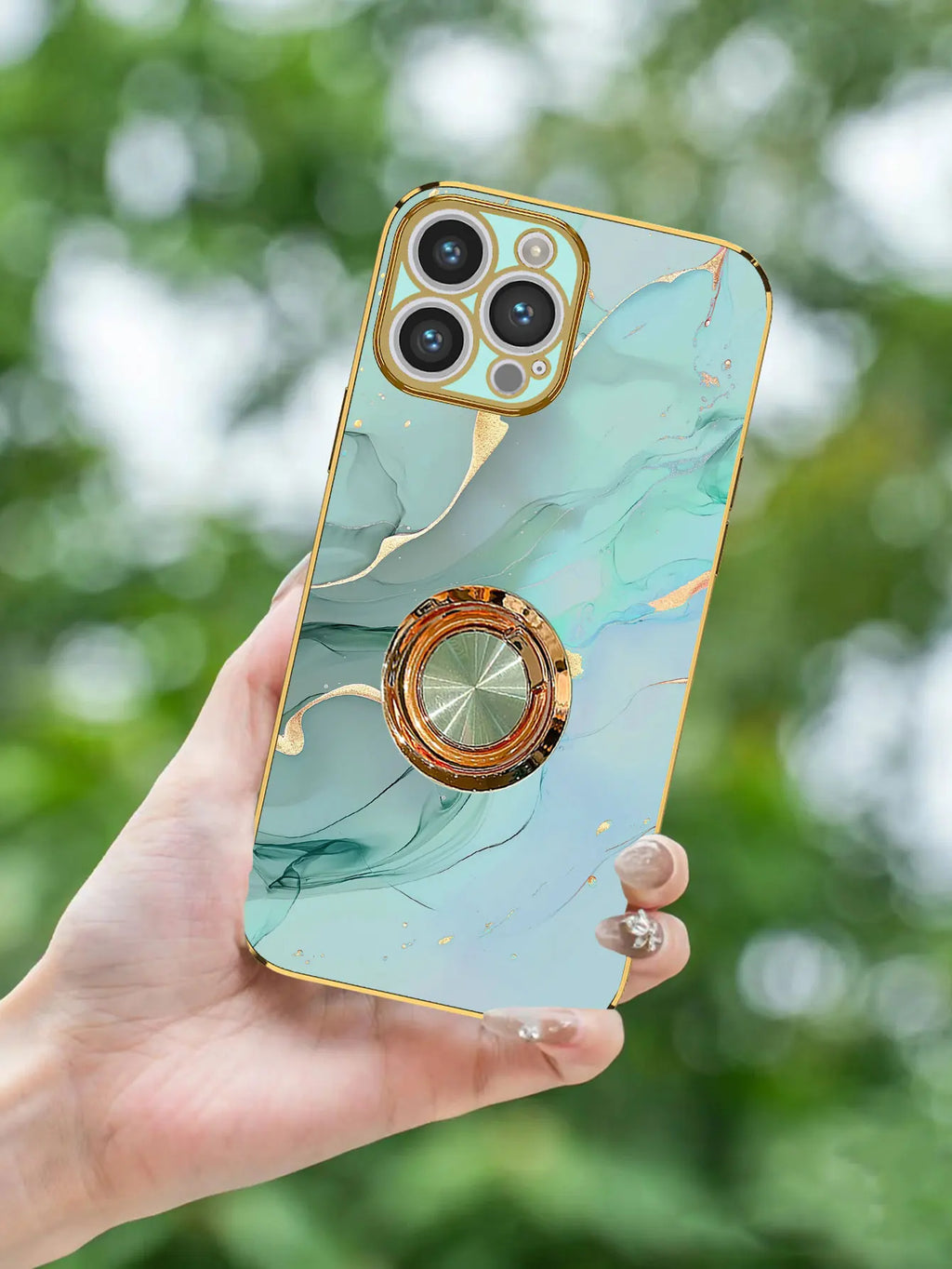Marmeren Patroon Ringhouder Telefoonhoes voor iPhone – afbeelding 3
