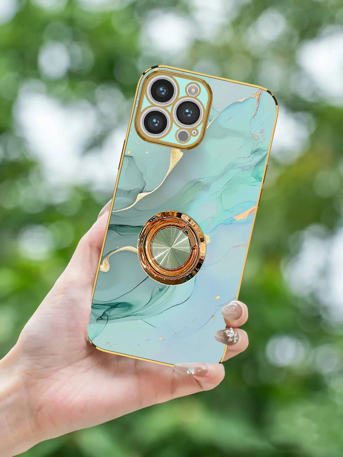 Marmeren Patroon Ringhouder Telefoonhoes voor iPhone – afbeelding 3