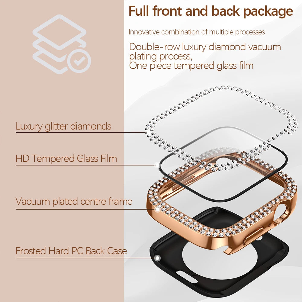 Diamanten Hoesje + Schermbeschermer voor Apple Watch – 40/41/42/44/45/46/49mm | Series 5-11, SE & Ultra