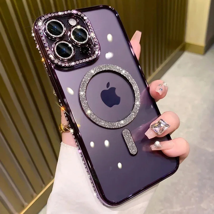 Transparant Glitter Diamant Hoesje voor iPhone – Magnetisch Opladen – afbeelding 5