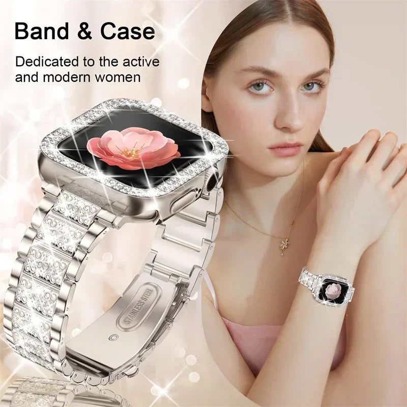 Hoesje met diamantlook + Metalen bandje voor Apple Watch – afbeelding 3