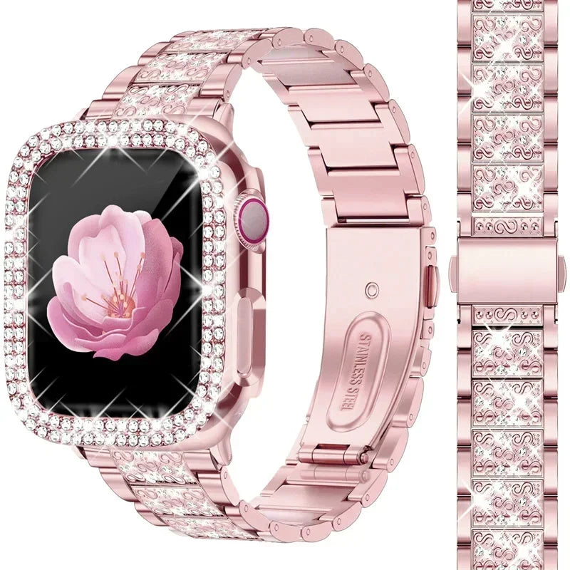 Hoesje met diamantlook + Metalen bandje voor Apple Watch – afbeelding 11