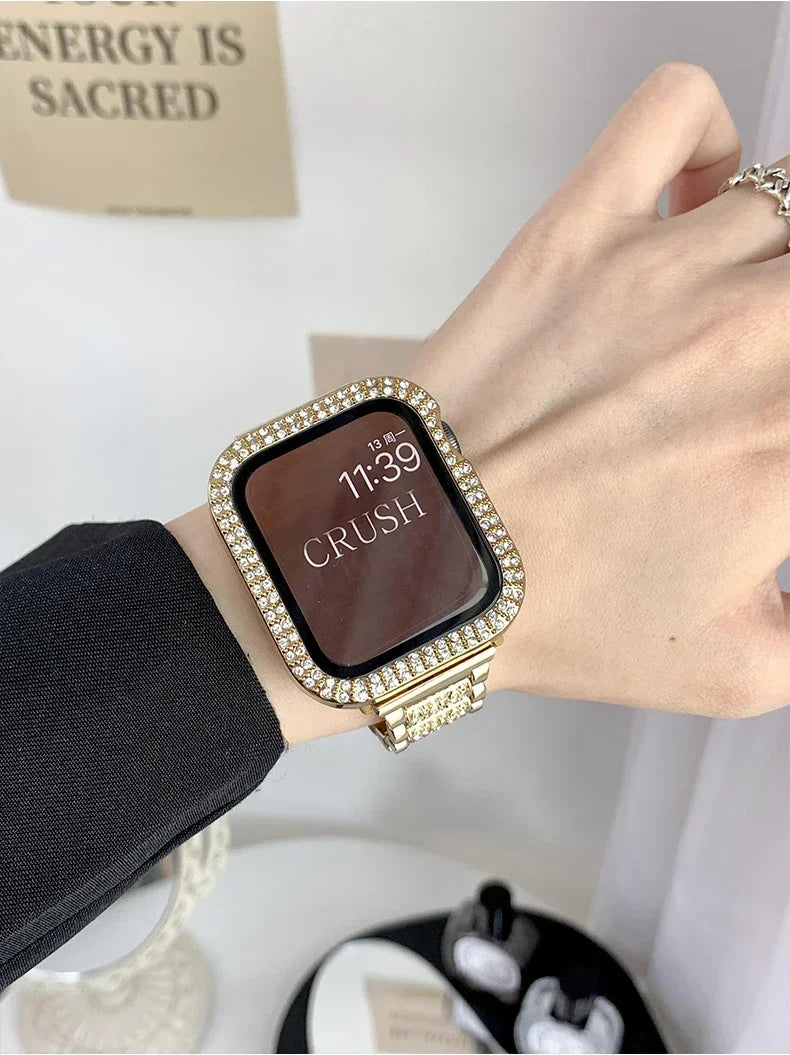 Hoesje met diamantlook + Metalen bandje voor Apple Watch – afbeelding 4