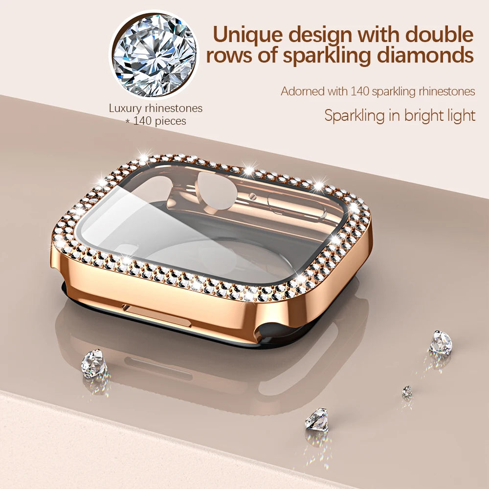 Diamanten Hoesje + Schermbeschermer voor Apple Watch – 40/41/42/44/45/46/49mm | Series 5-11, SE & Ultra