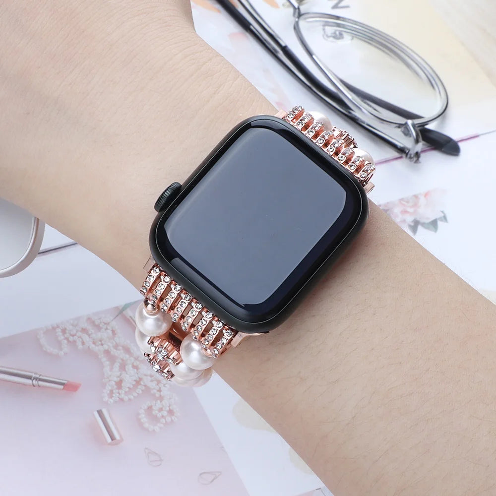 Parel & Diamant Damesband voor Apple Watch – 38/41/42/44/45/46/49mm | Series 4-10 & Ultra