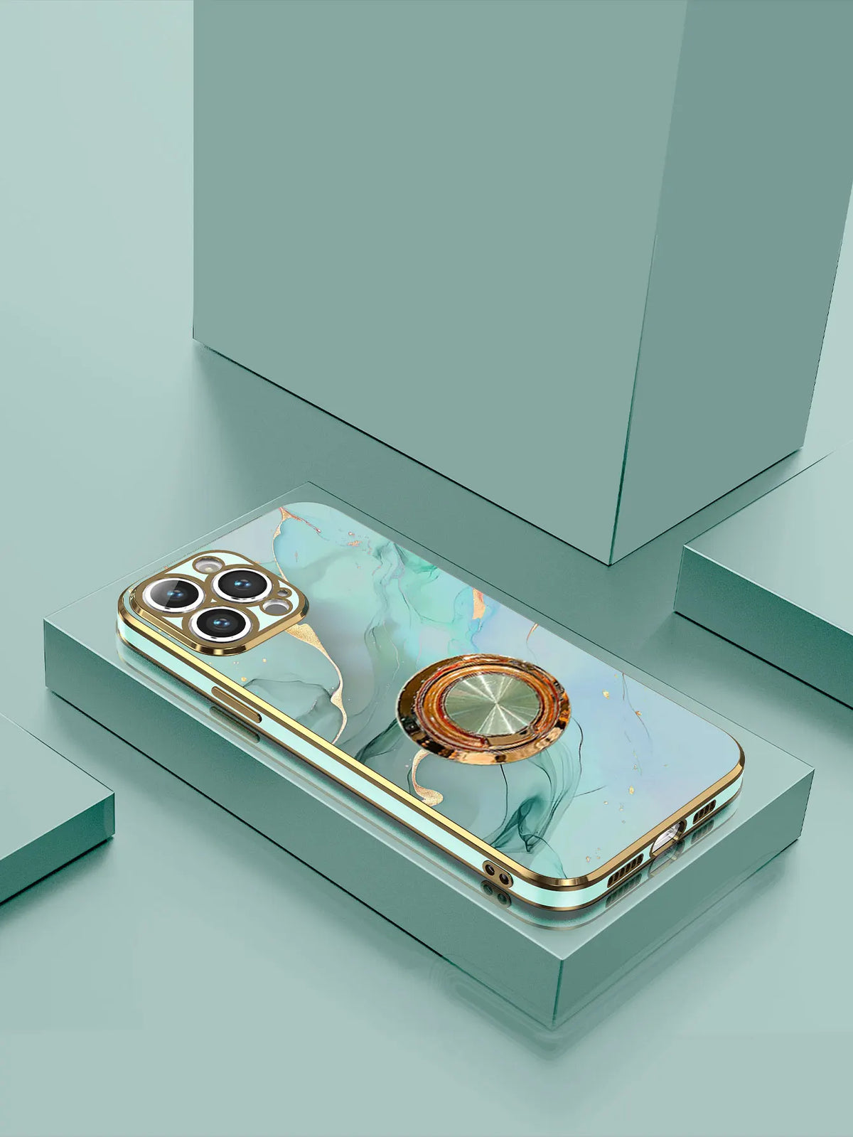 Marmeren Patroon Ringhouder Telefoonhoes voor iPhone – afbeelding 1