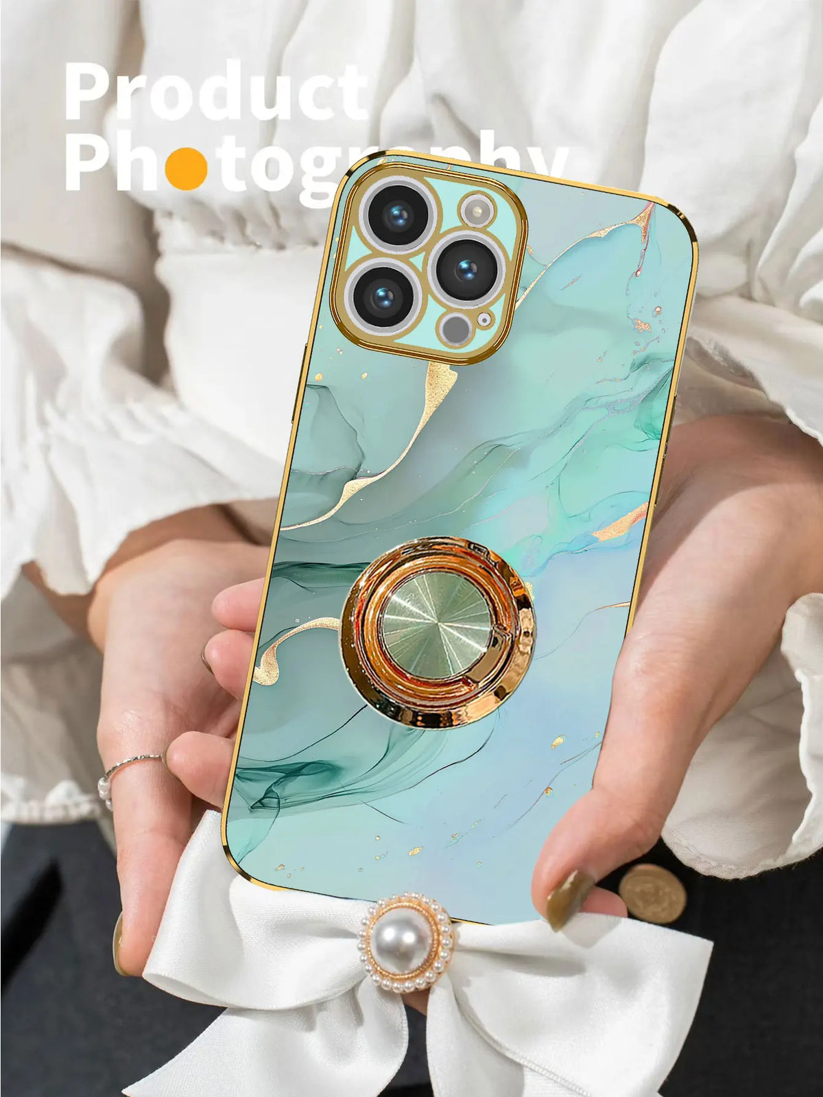 Marmeren Patroon Ringhouder Telefoonhoes voor iPhone – afbeelding 4
