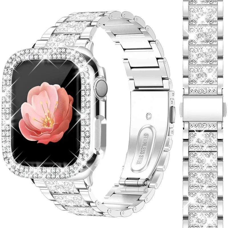 Hoesje met diamantlook + Metalen bandje voor Apple Watch – afbeelding 8
