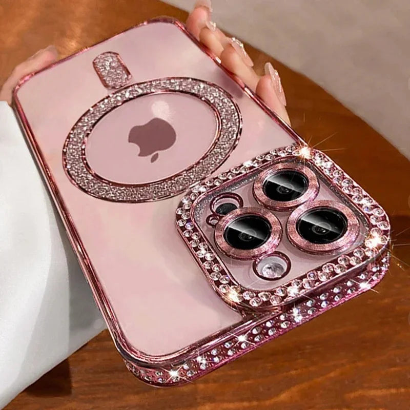 Transparant Glitter Diamant Hoesje voor iPhone – Magnetisch Opladen – afbeelding 1
