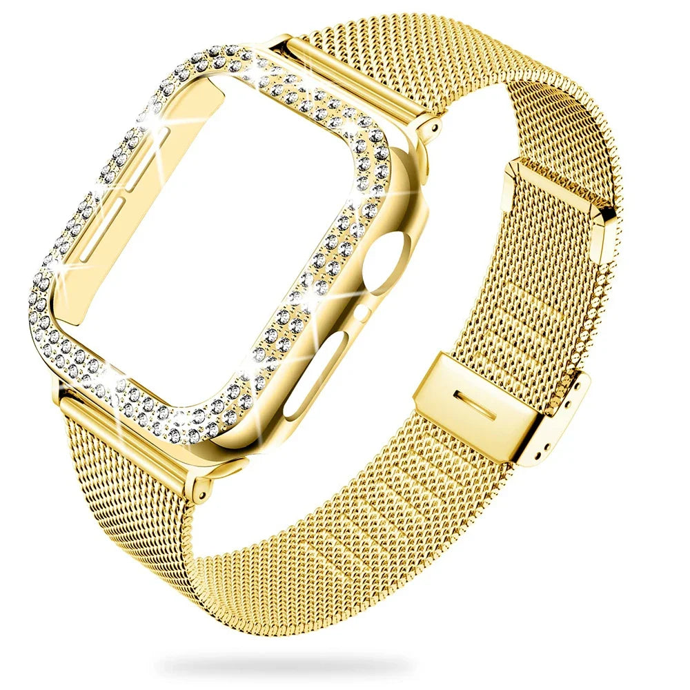 Hoesje met diamantlook + Metalen bandje voor Apple Watch – afbeelding 3