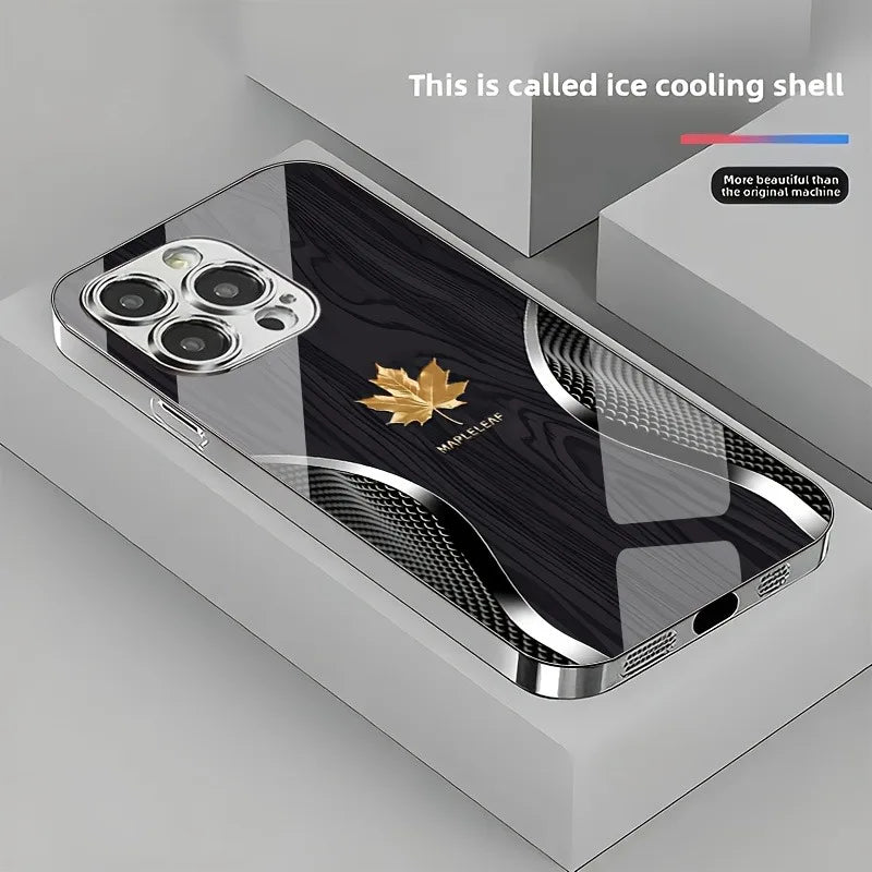 Gouden Esdoornblad & Houtnerf Hoesje voor iPhone – Gehard Glas – afbeelding 4