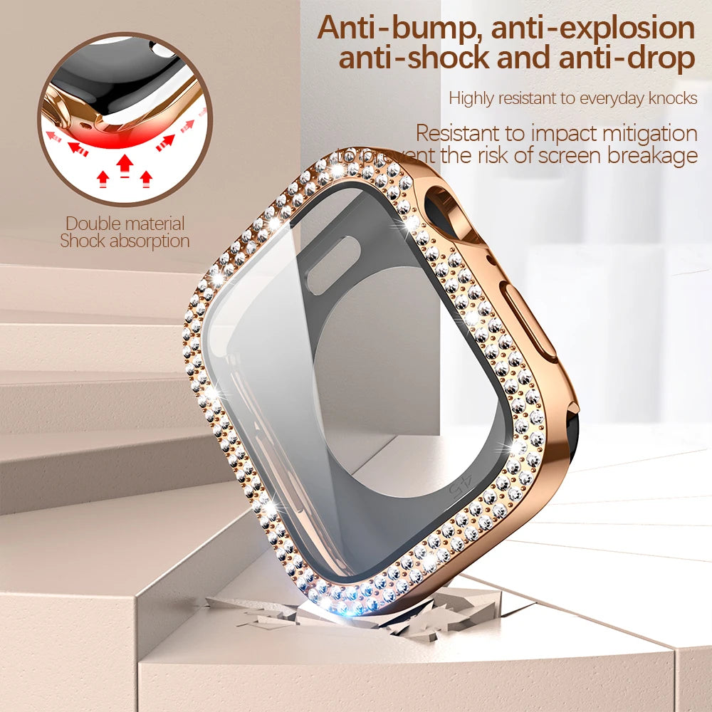 Diamanten Hoesje + Schermbeschermer voor Apple Watch – 40/41/42/44/45/46/49mm | Series 5-11, SE & Ultra